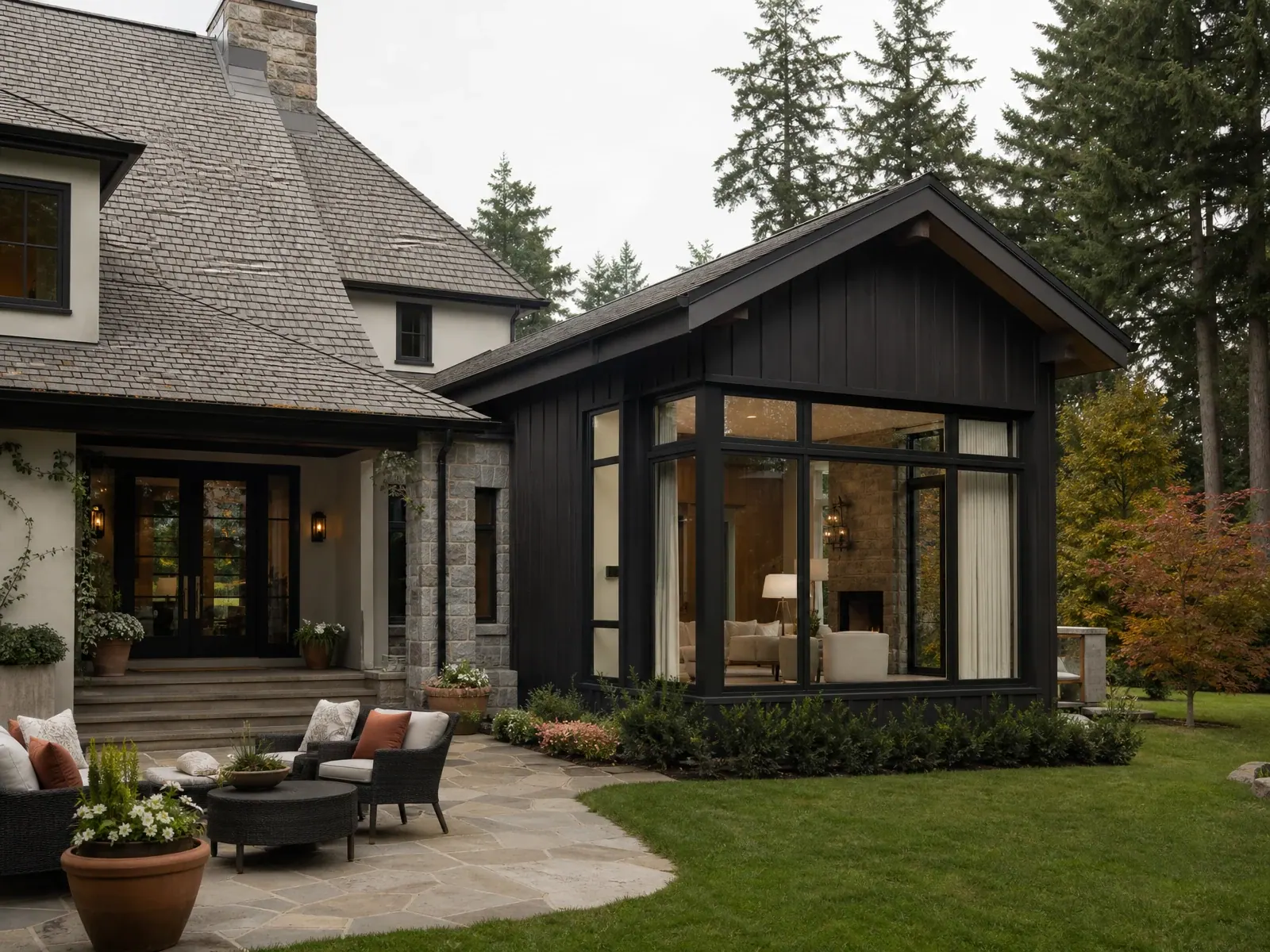 Interior transition connecting an original home to a new addition