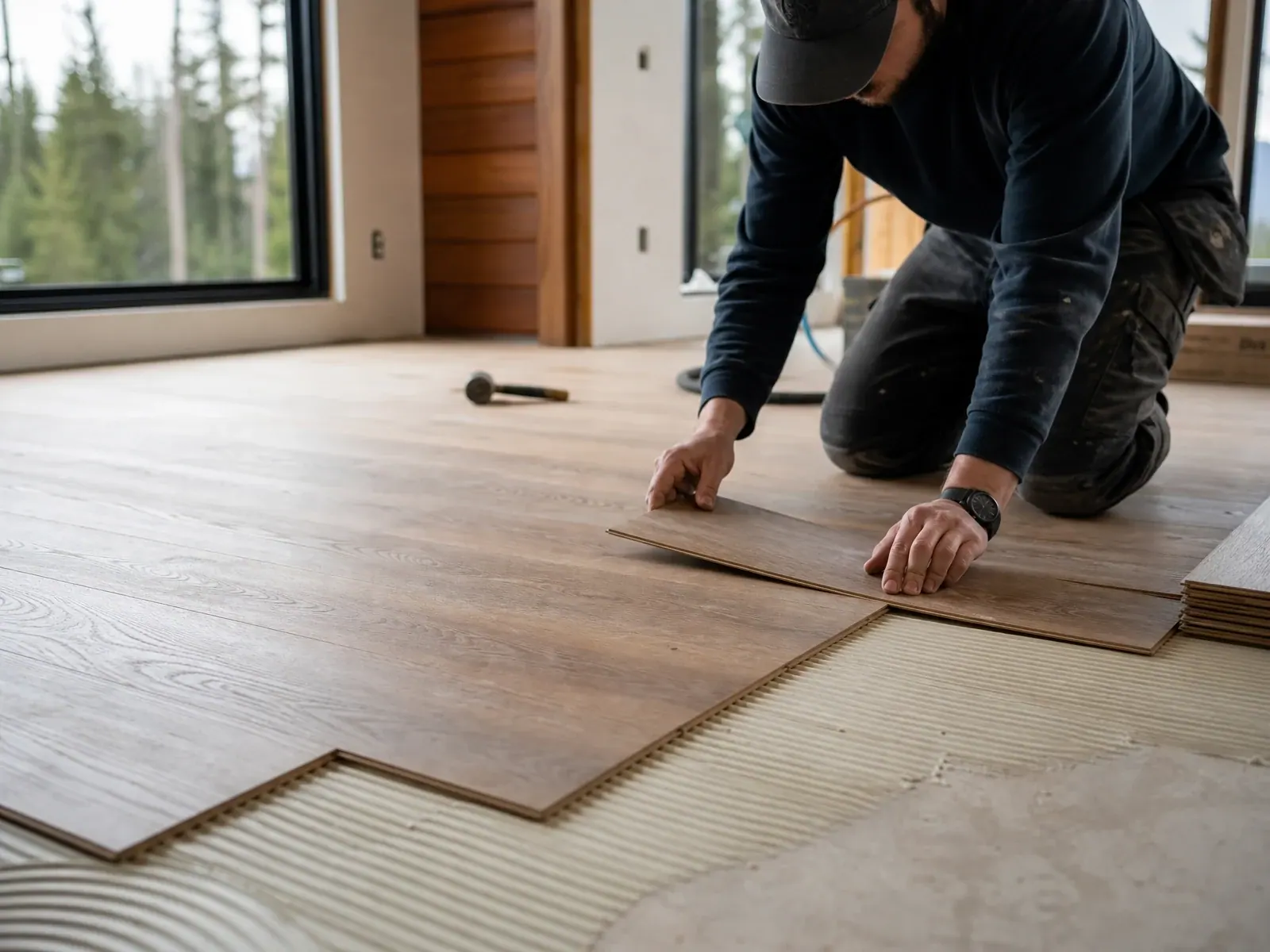 Resilient flooring installation and clean transition detail
