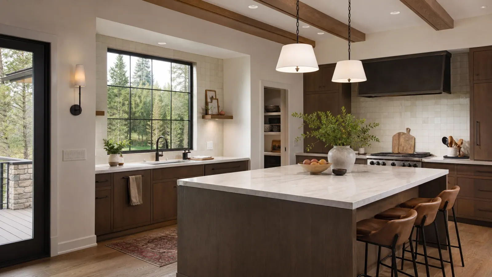 Functional premium kitchen with warm cabinetry and generous work surfaces Functional premium kitchen with warm cabinetry and generous work surfaces