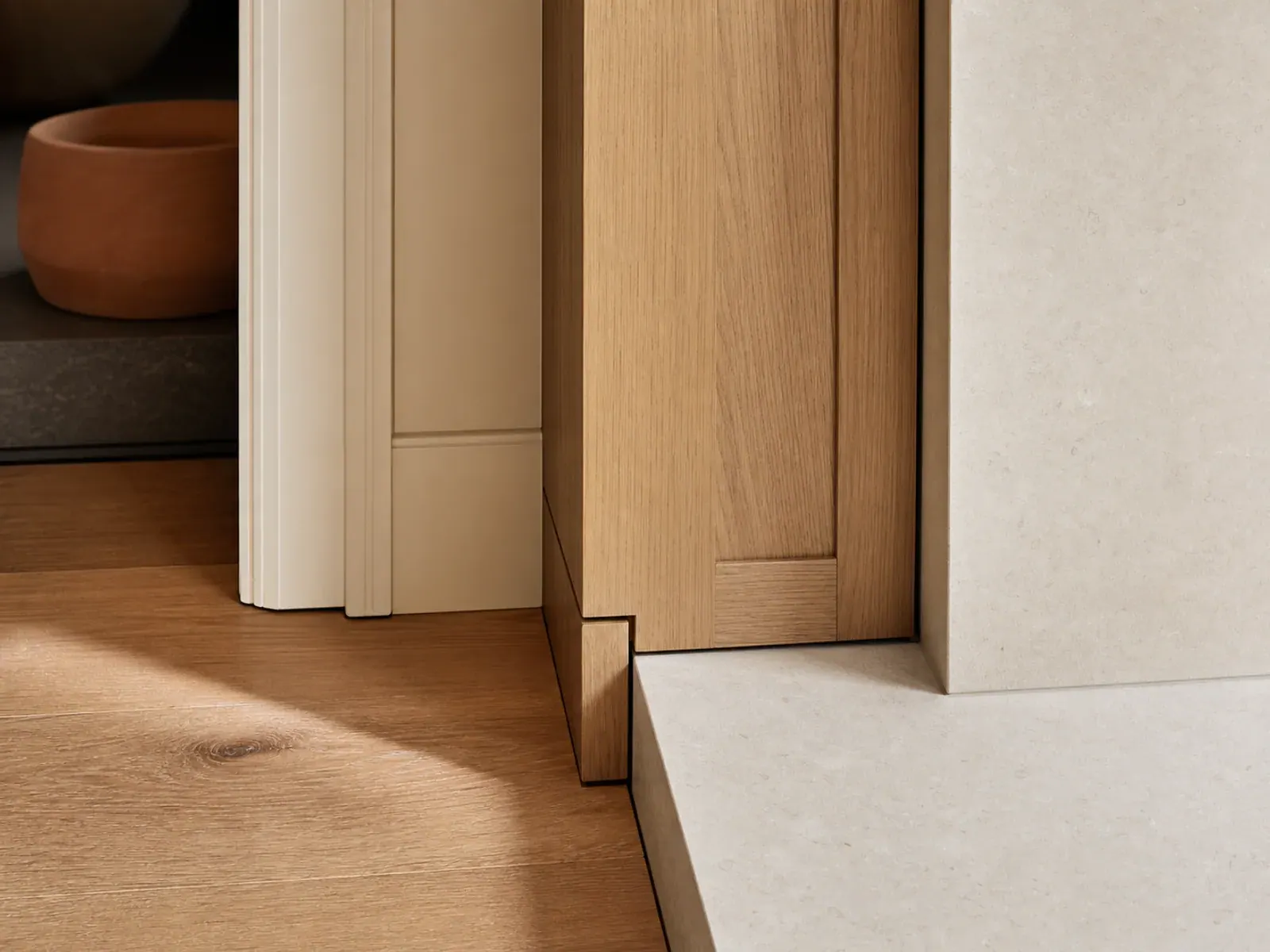 Detailed residential millwork and finish transitions