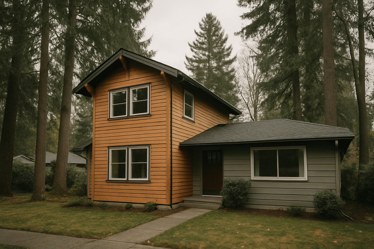 Hero image showing a finished addition integrated into an existing Eastside Seattle home establishes the combined additi