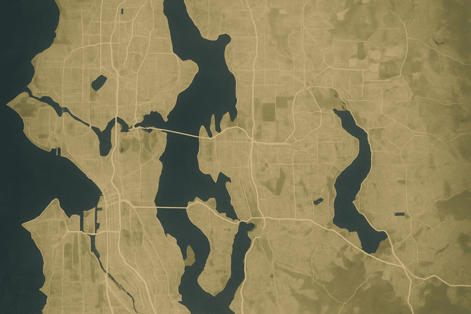 A label-free schematic map of the Seattle Eastside service area gives spatial context to the 17-city coverage without vi