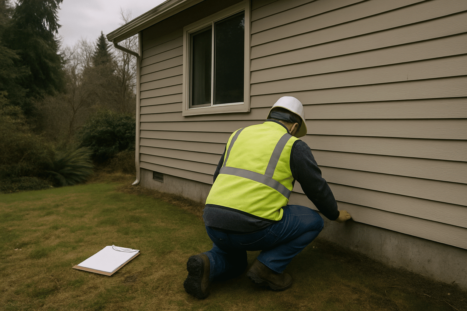 A back-of-figure site inspection scene communicates a structured feasibility evaluation process without revealing faces.