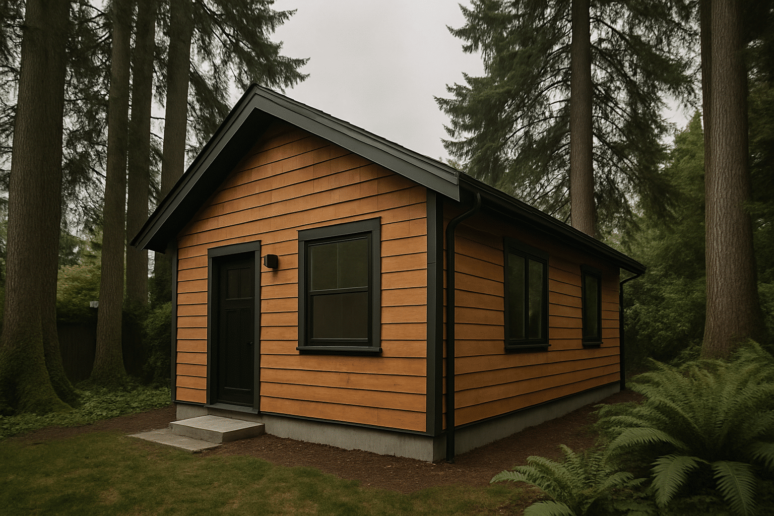 Hero image establishes the core subject - a finished detached ADU in a recognisable Seattle setting - grounding visi