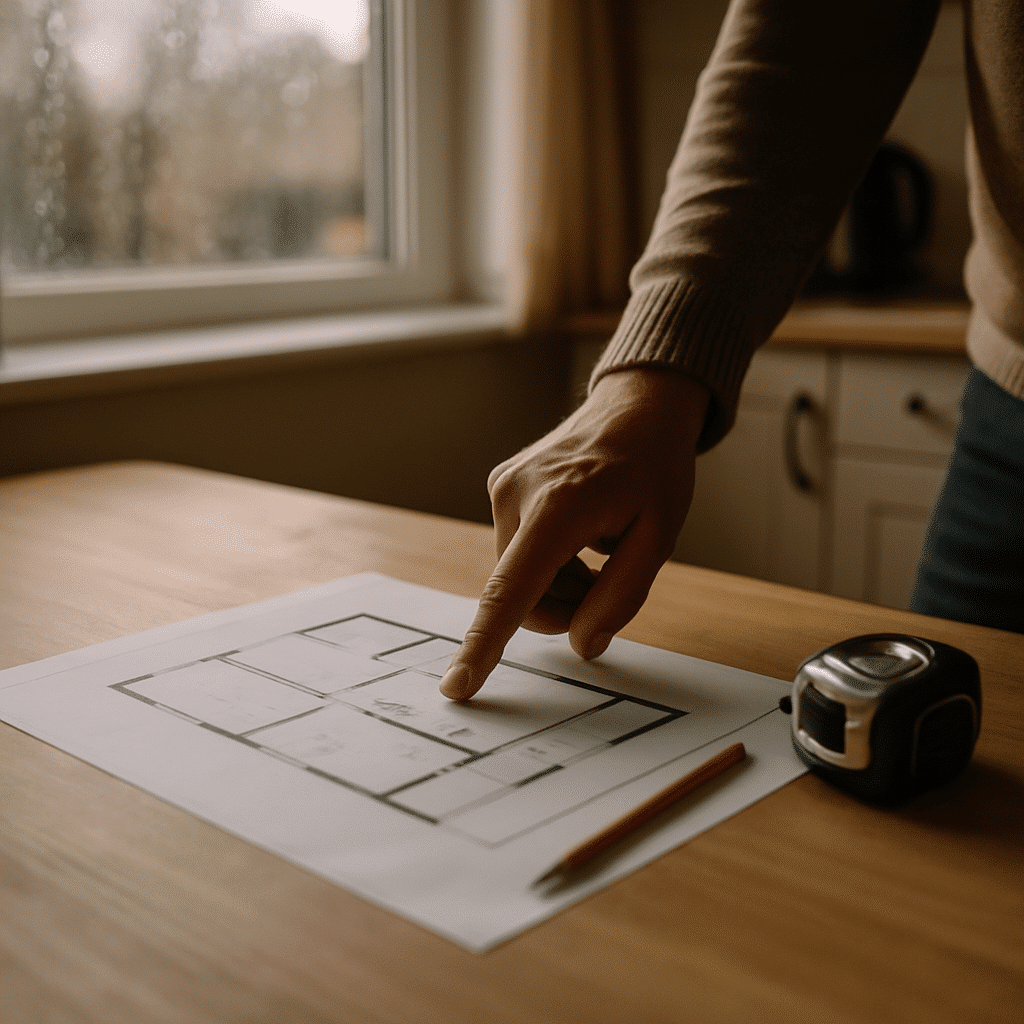Conveys the idea of a homeowner arriving prepared to a contractor meeting with an ADU plan already in hand.