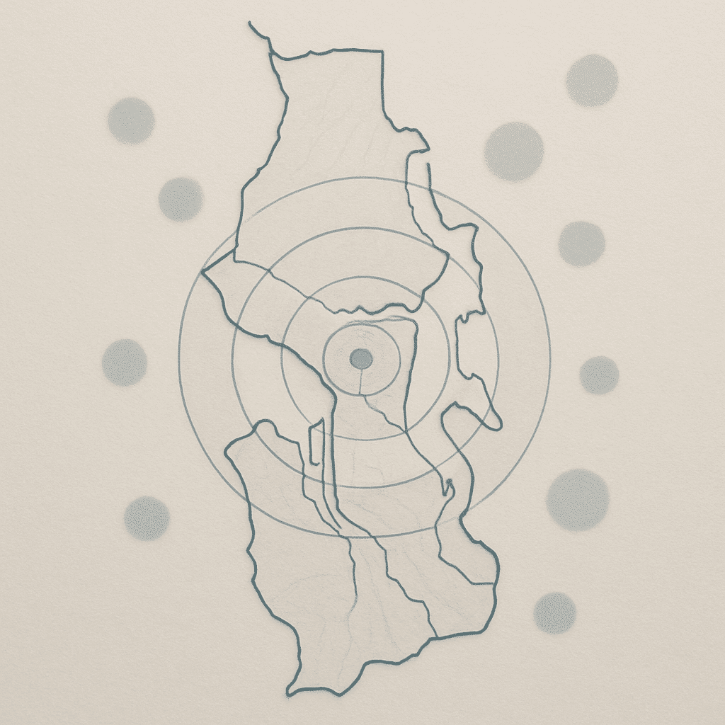 The service-area slot explicitly requests a diagram rather than a photograph - a clean unlabelled map schematic centre