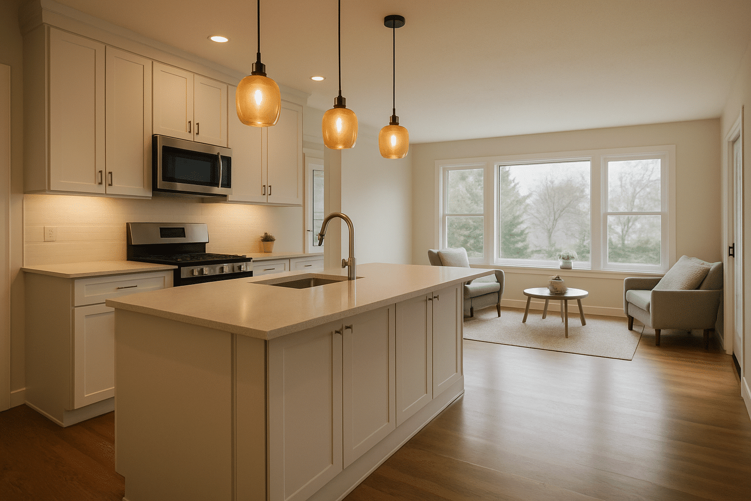 An expanded kitchen-to-living renovation illustrates how a kitchen remodel can grow into a whole-home project, matching 