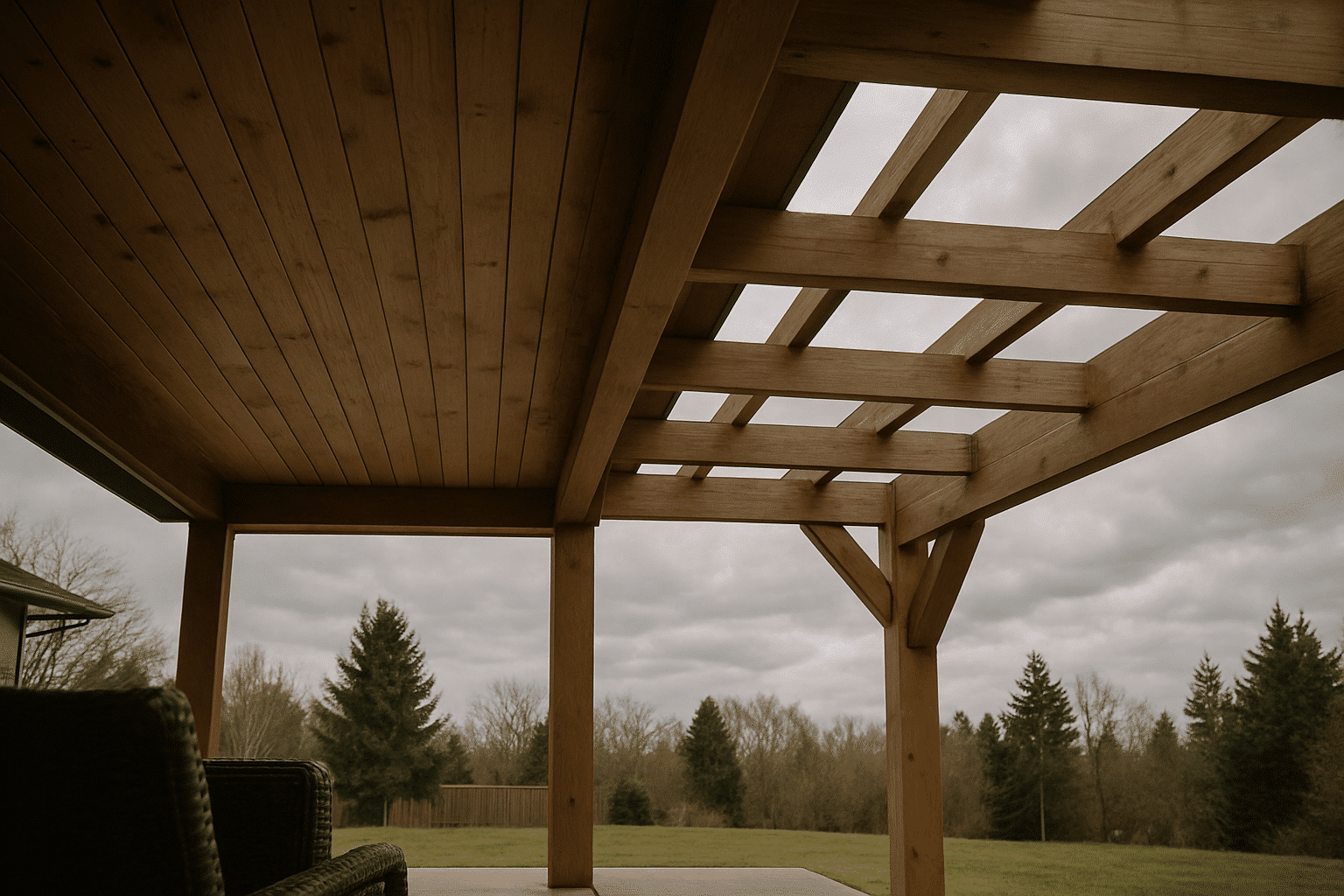 The section asks homeowners to choose between solid cover and open beam - showing both roof types in one continuous st