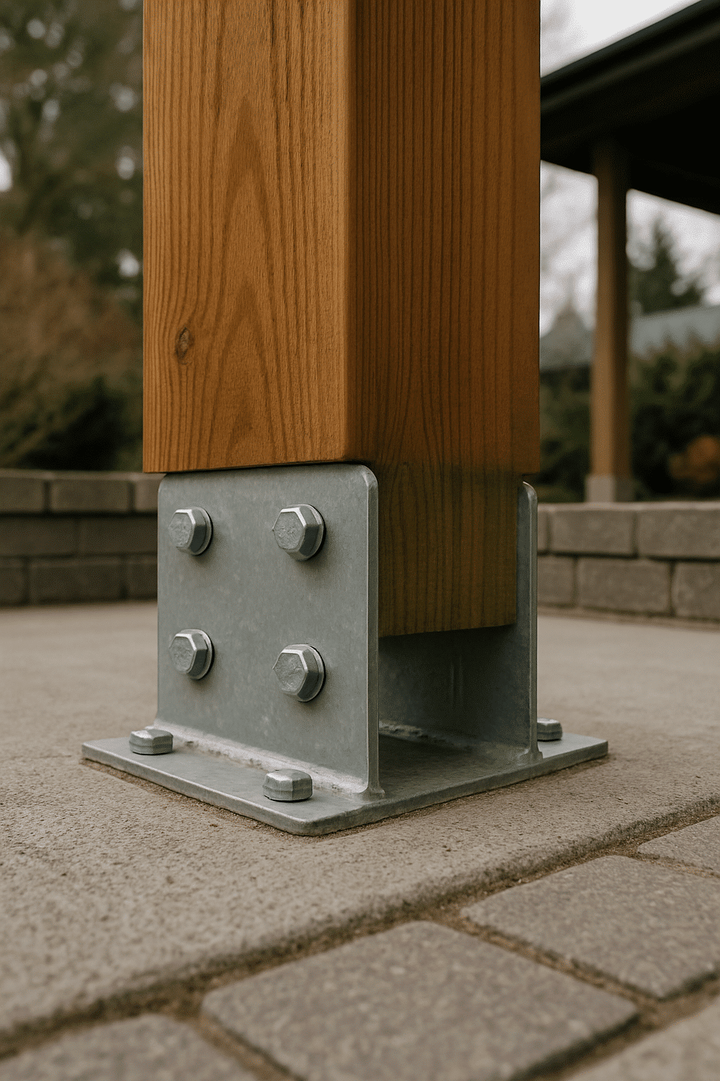 Construction standards are best demonstrated at the detail level - a properly anchored post base signals code complian