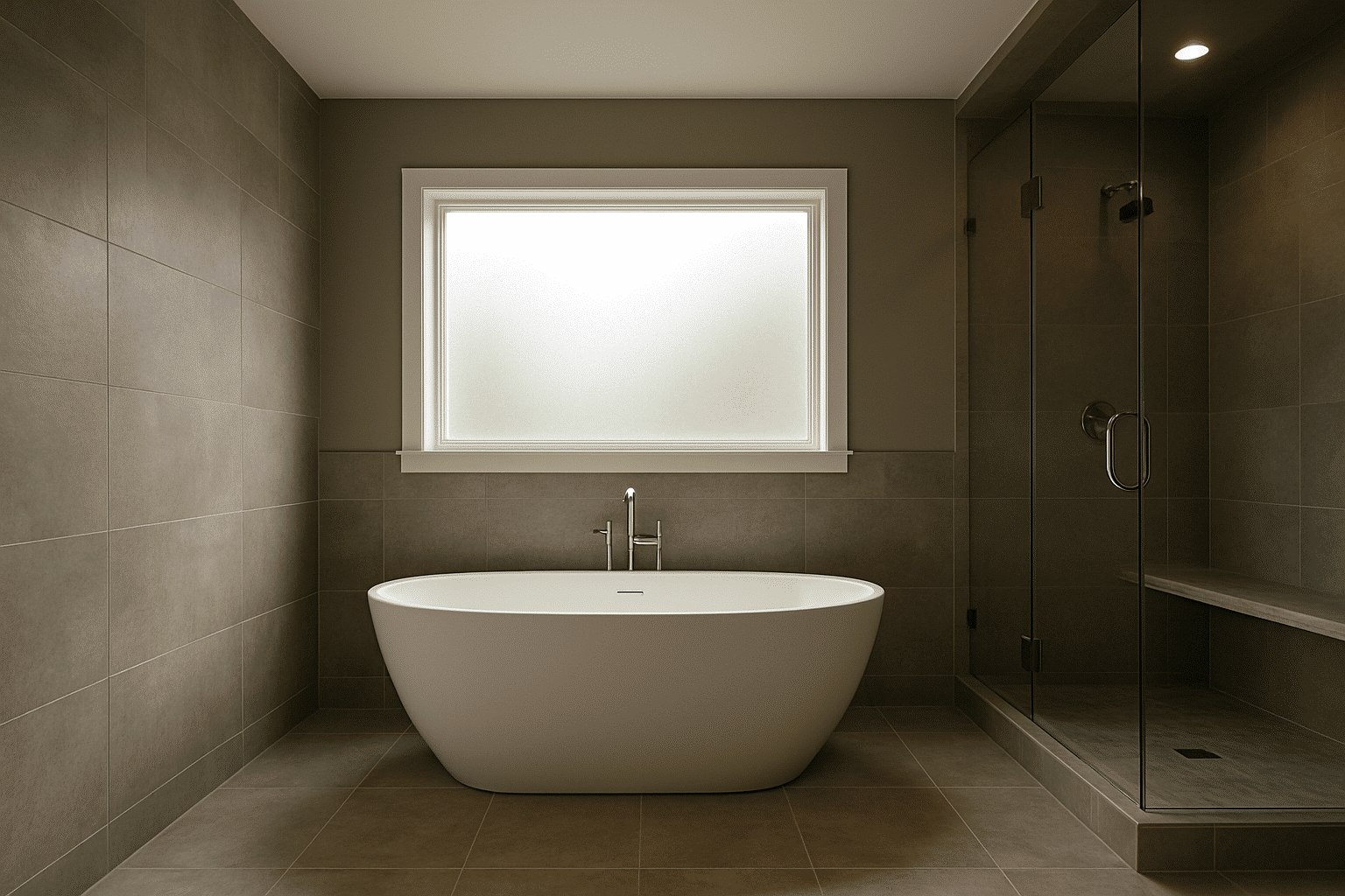 Hero slot needs a wide, immediately legible scene that communicates all three premium features - steam shower, radiant