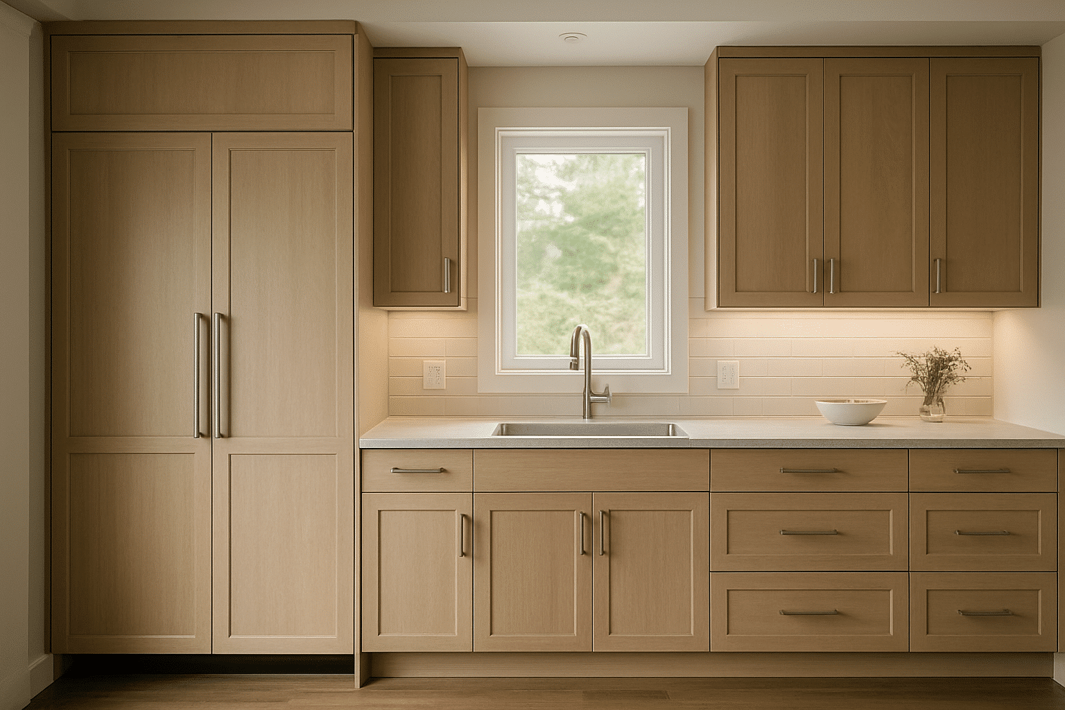 This section outlines the full scope of custom kitchen features built, so the image should show a comprehensive, detail-