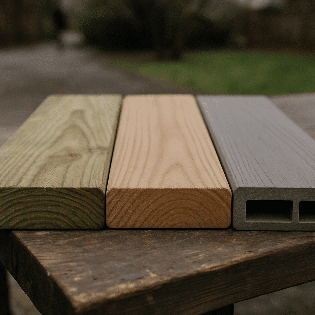 This slot highlights material selection, so a tactile comparison of the three deck materials directly supports the secti