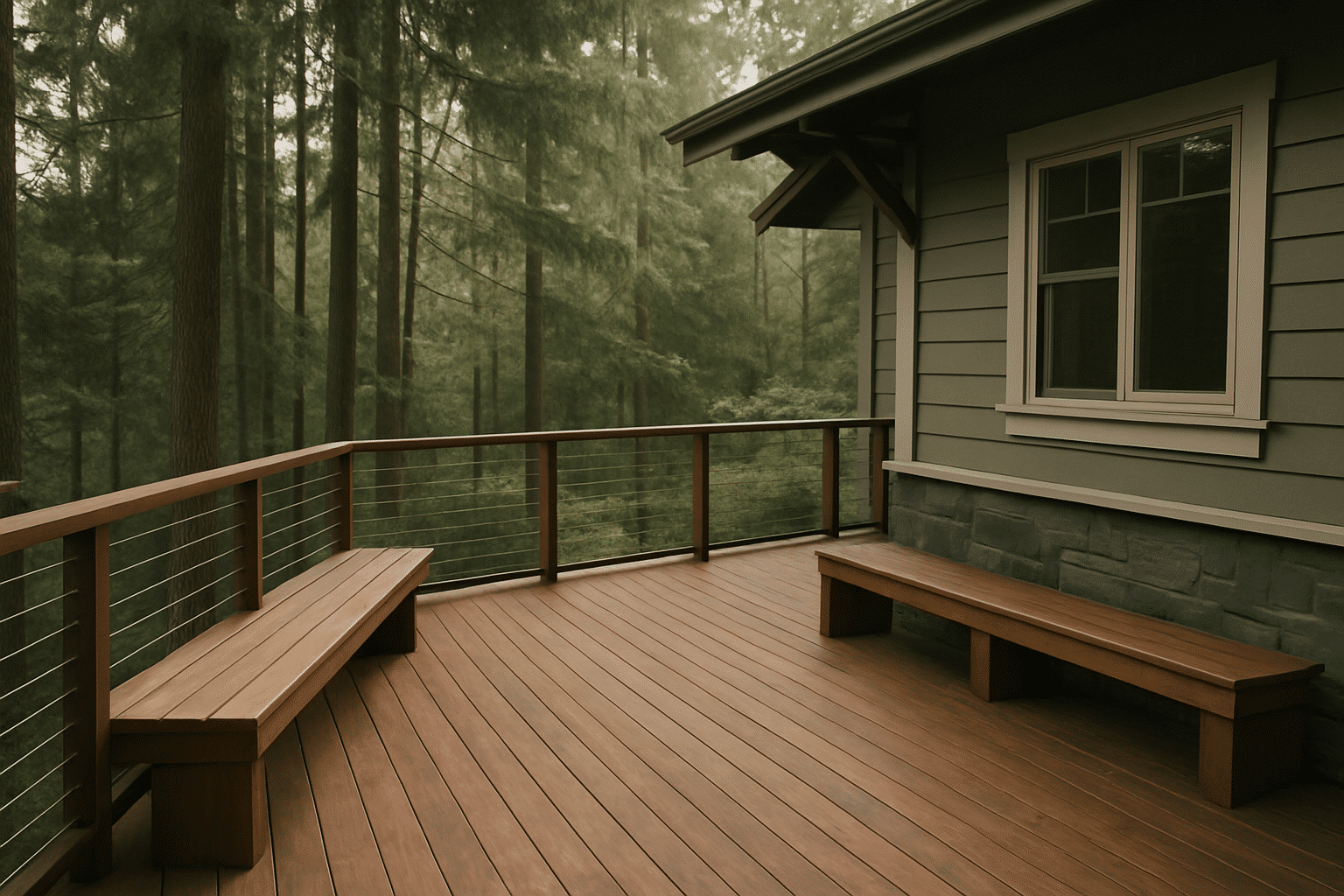 A secondary image for the material-and-longevity section, showing a completed cedar deck in a realistic Northwest settin