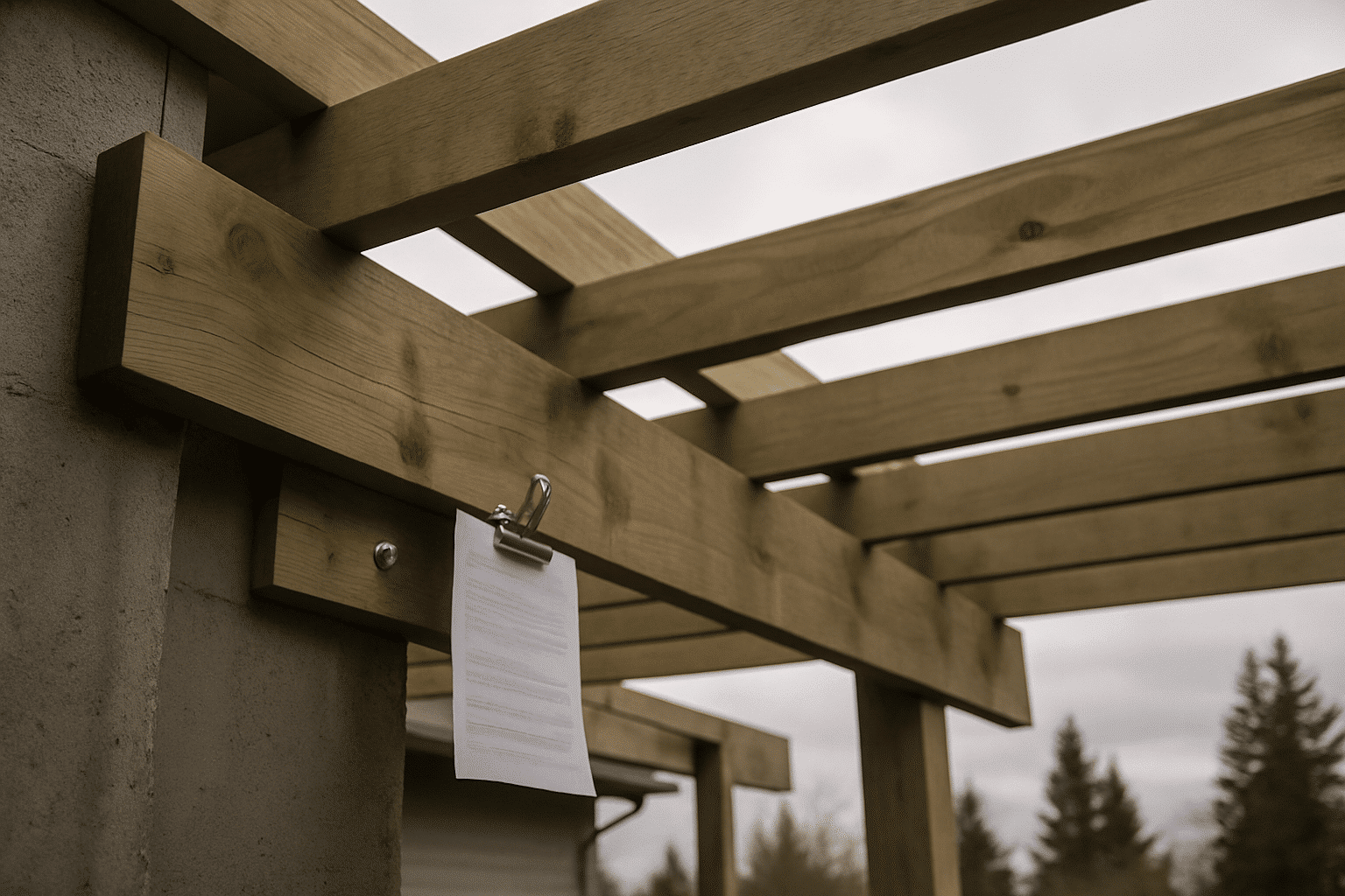 Exposed framing and a visible permit reference directly illustrate the section's message about inspected framing and per