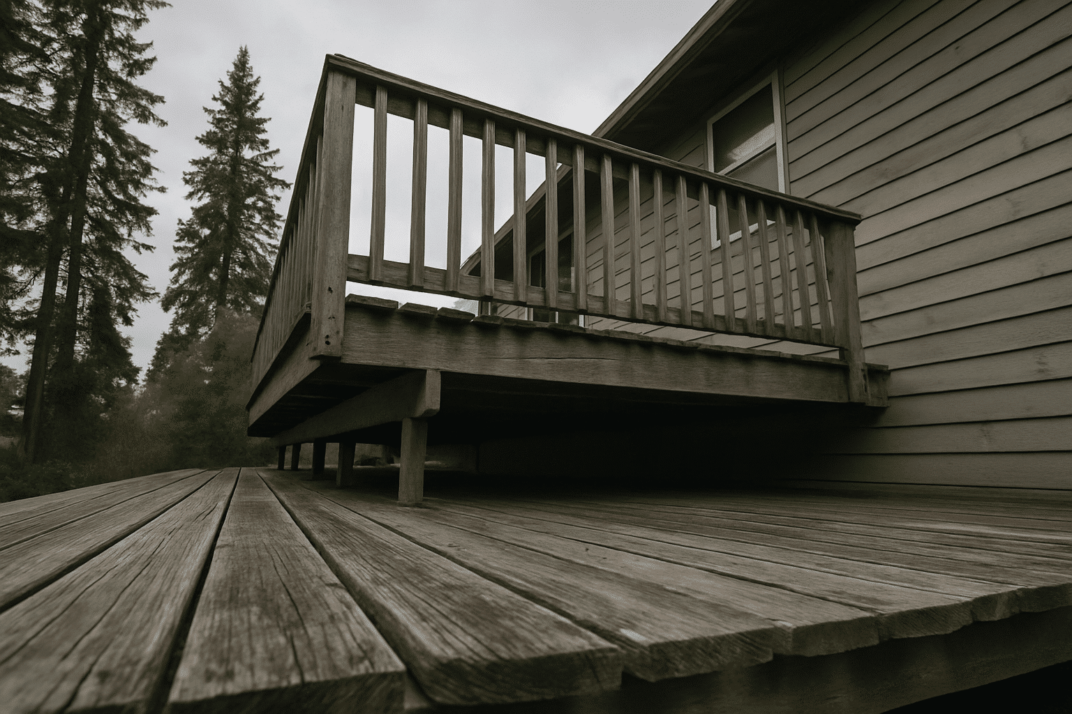 Hero image needs to immediately communicate the core problem - a visibly deteriorating Seattle residential deck - wi