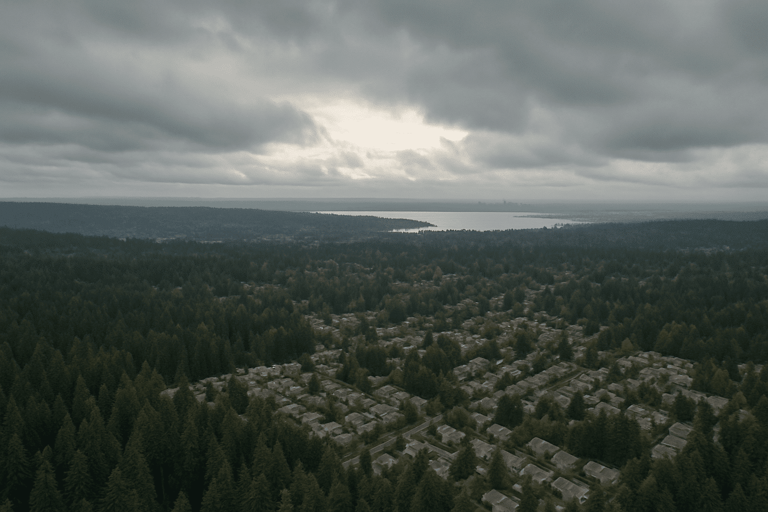 A sweeping aerial of the greater Seattle-Eastside region serves as a geographic area map stand-in, visually anchoring th