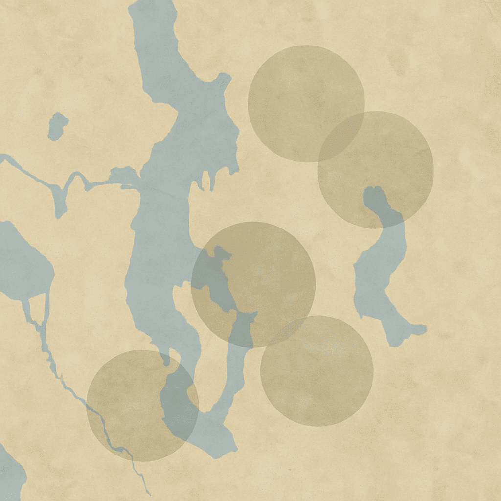 Provides a label-free geographic diagram suggesting the Seattle-Eastside service region without any signage or text, as 