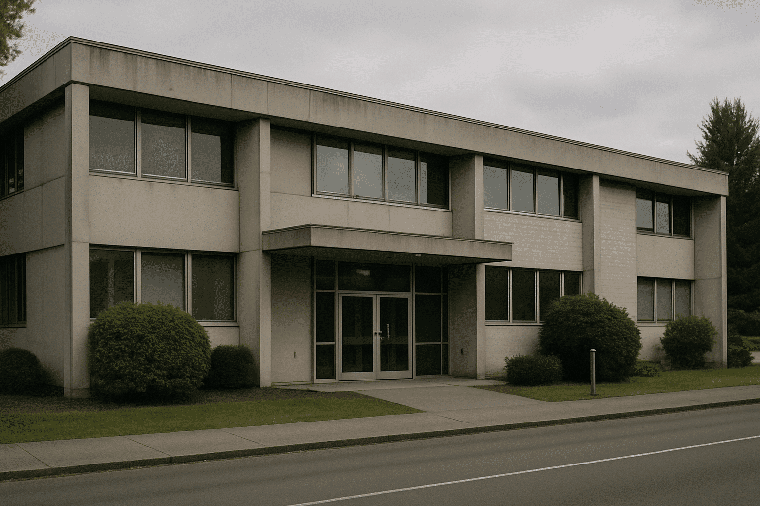 A neutral civic building evokes the zoning and permitting eligibility verification process without referencing any speci