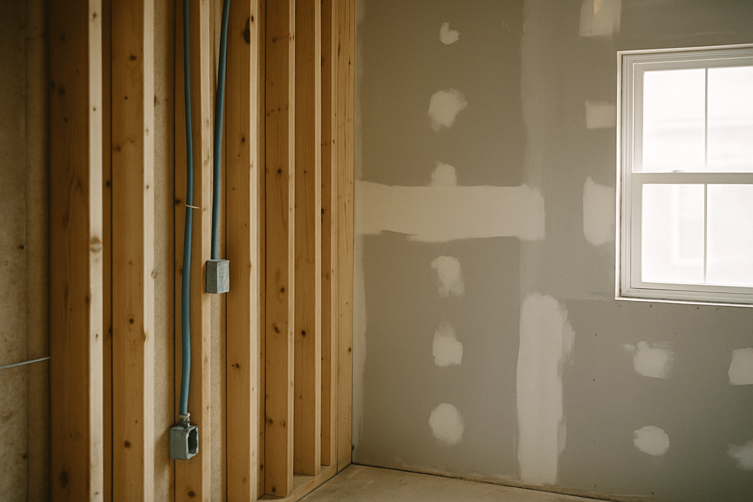 A mid-project scene showing both rough and finish elements reinforces the idea that interior remodeling is a distinct, s