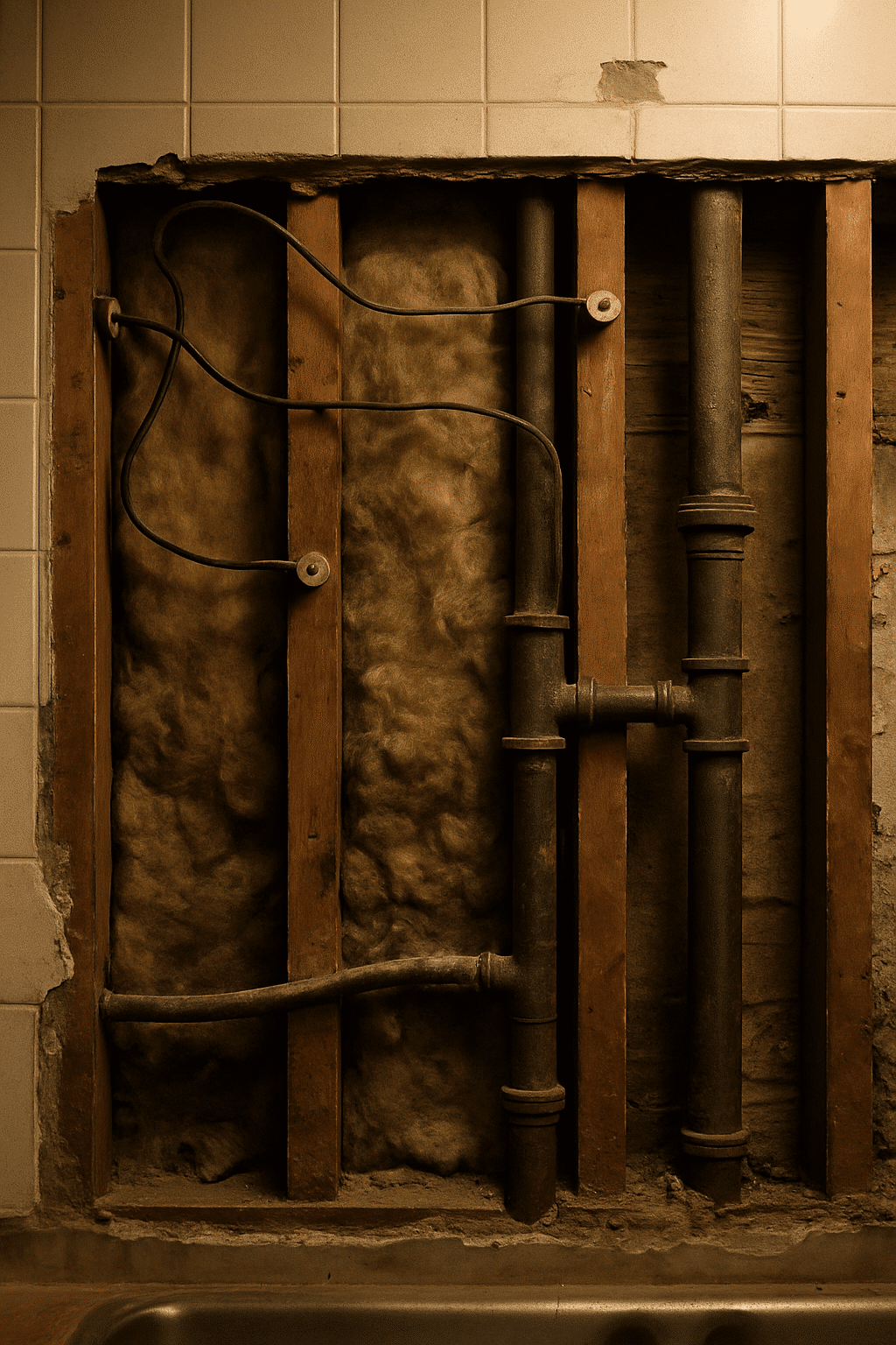 An exposed kitchen wall mid-demolition visually matches the section's subject of what is literally found inside Seattle 