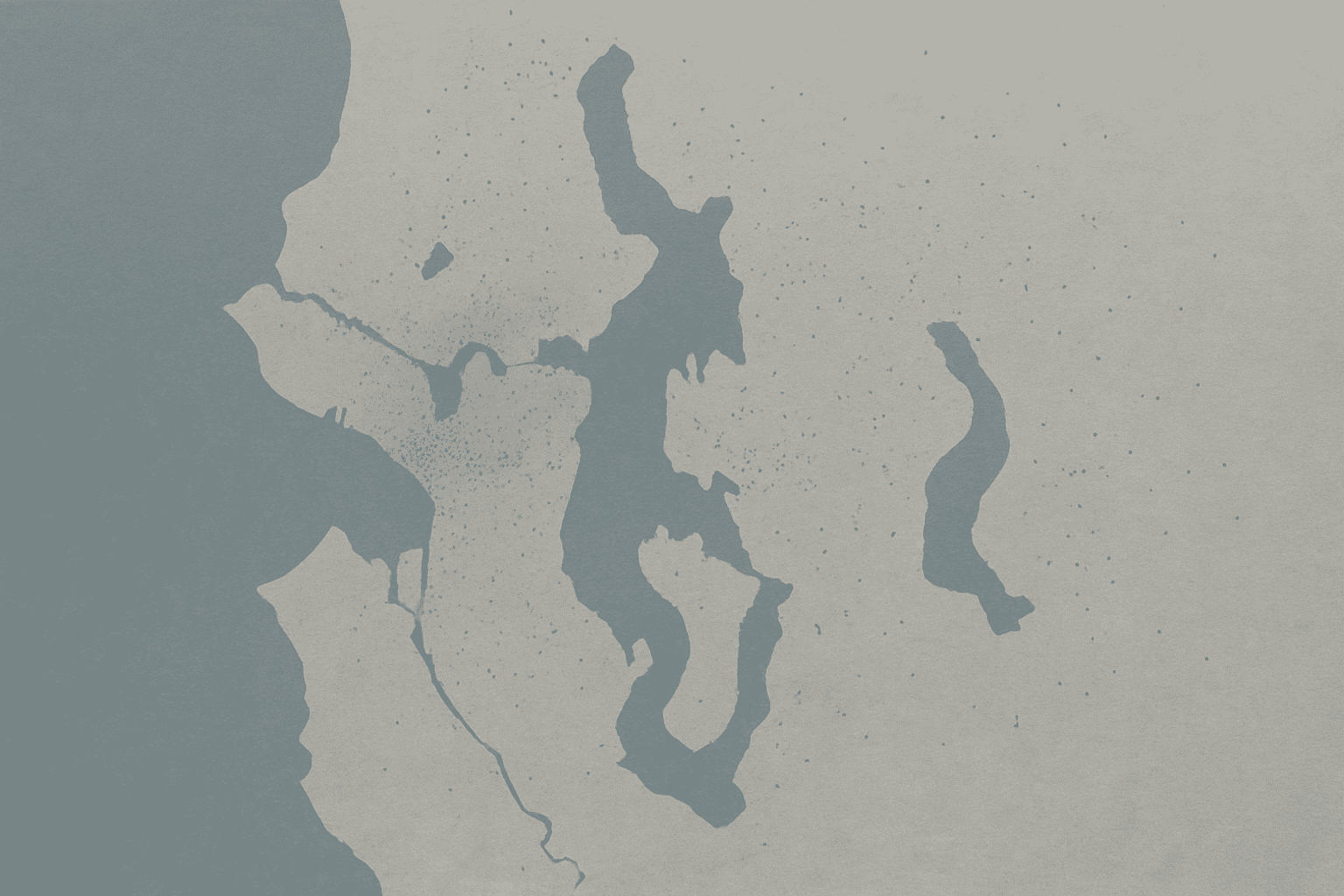 A label-free schematic map of greater Seattle and the Eastside provides geographic context for the 17-city service area 