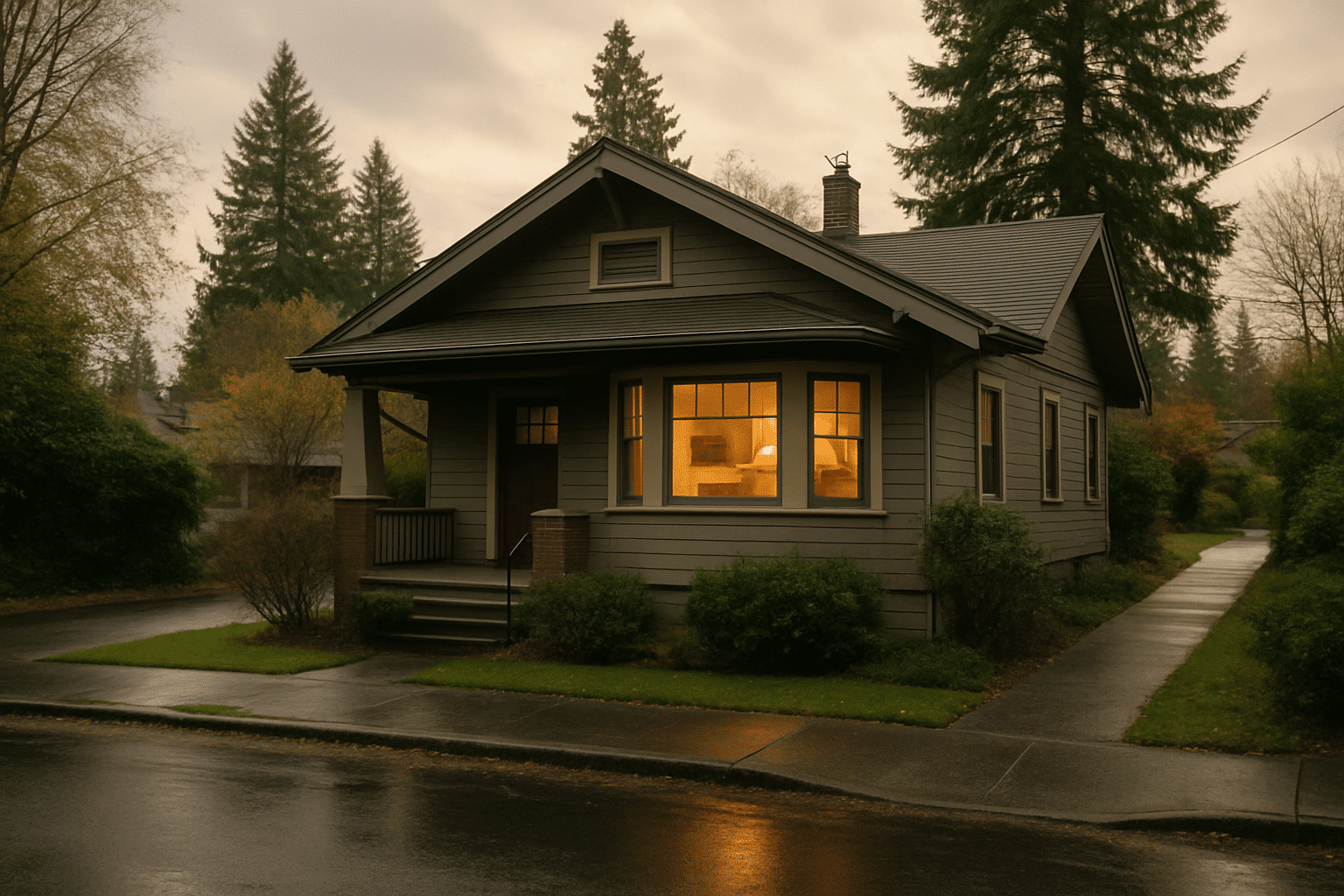 The section grounds the business in the Redmond-Seattle geography; an exterior of a regional home type anchors the local