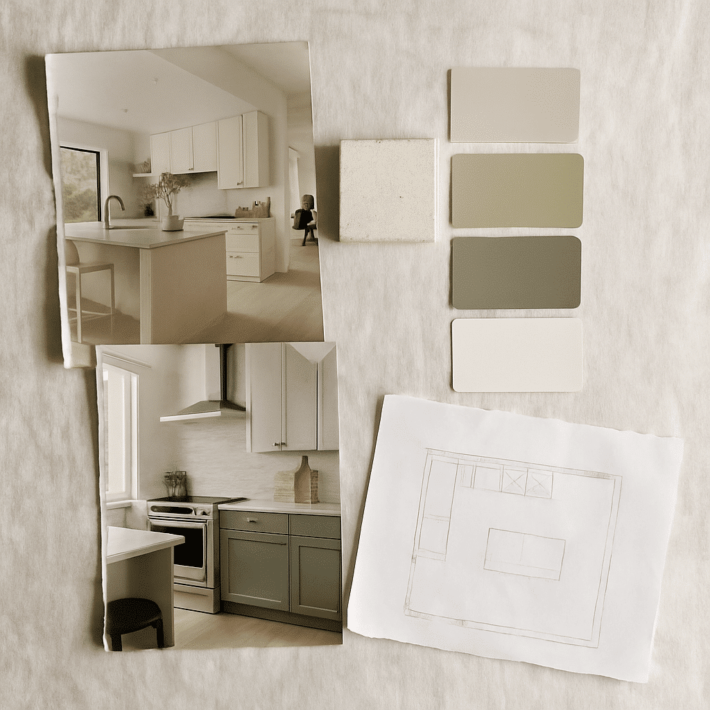 The section addresses homeowners who already have ideas; a mood-board still life shows that existing inspiration is a va