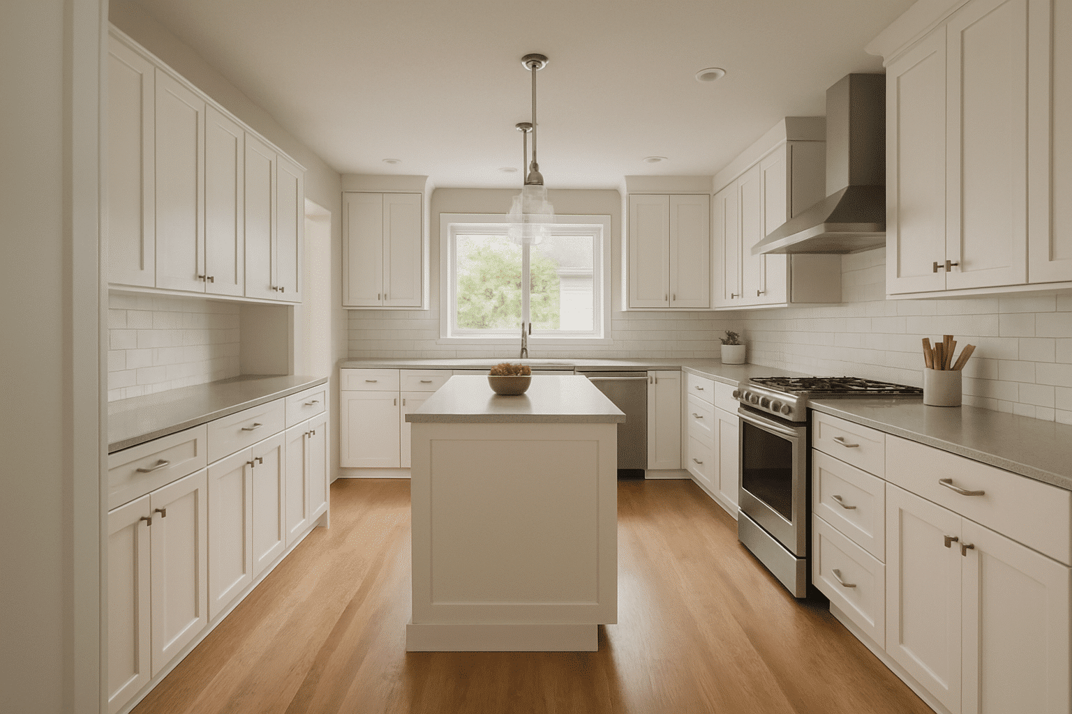 A full-width hero needs a bright, spacious finished kitchen that immediately communicates Seattle remodeling quality and