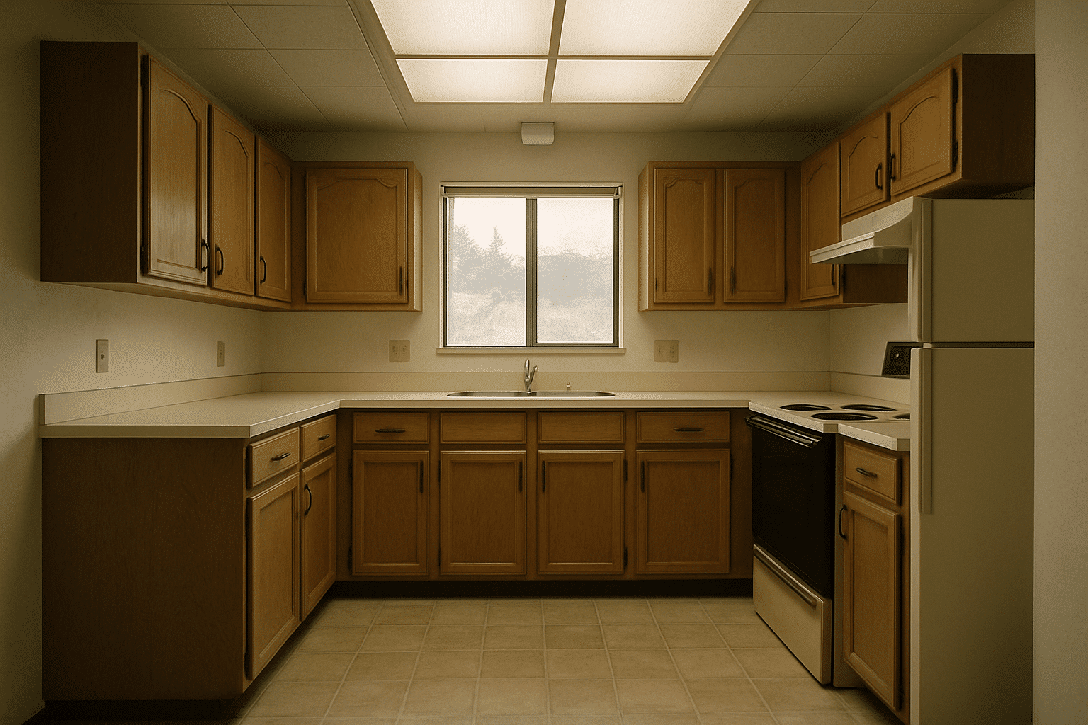 The section specifically addresses aging 1970s-2000s Seattle kitchens, so showing that era's characteristic finishes and