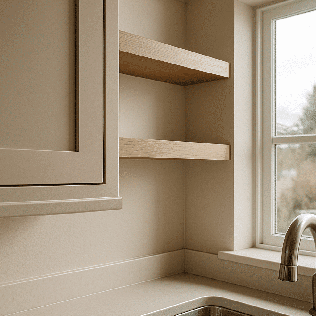 A tight craftmanship detail shot communicates construction standards and precision without requiring copy-dependent cont