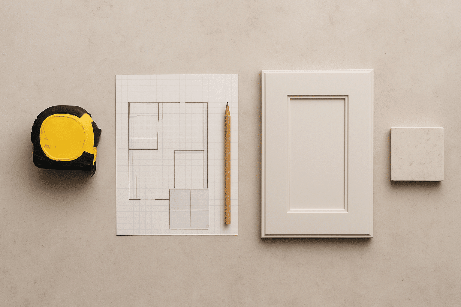 A process-stage flat-lay visually represents the step-by-step workflow narrative without depicting a single project or i