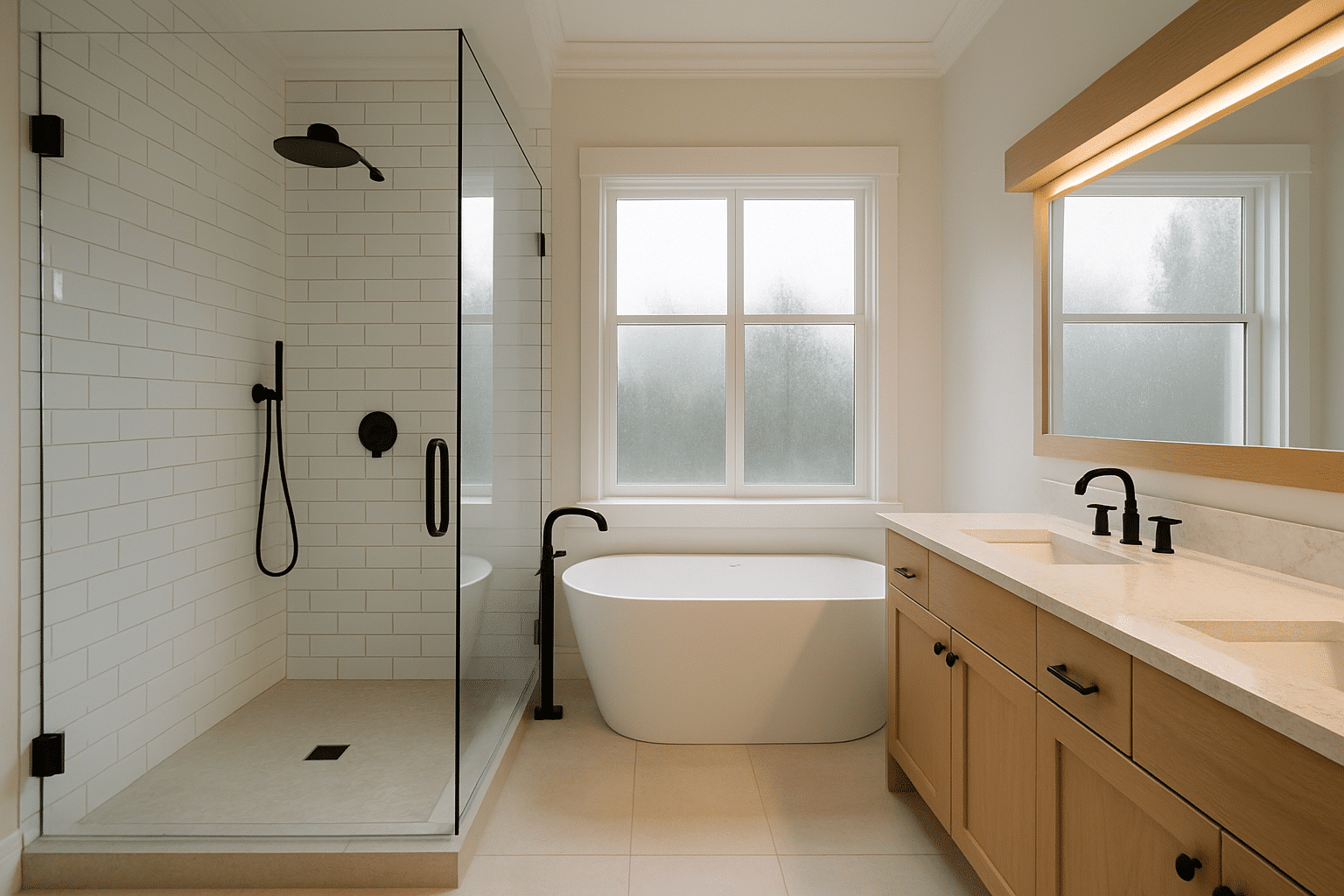 Hero image establishes the premium Seattle master suite bathroom remodel topic immediately, grounding viewers in the roo