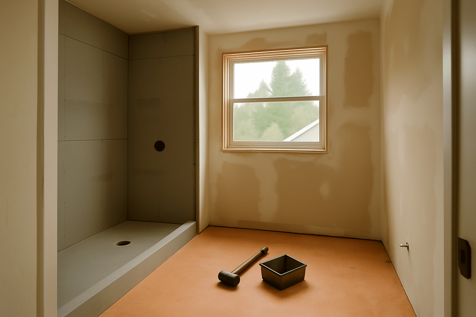 Illustrates the active build phase of a master suite remodel, matching the 'how it is built' process section.