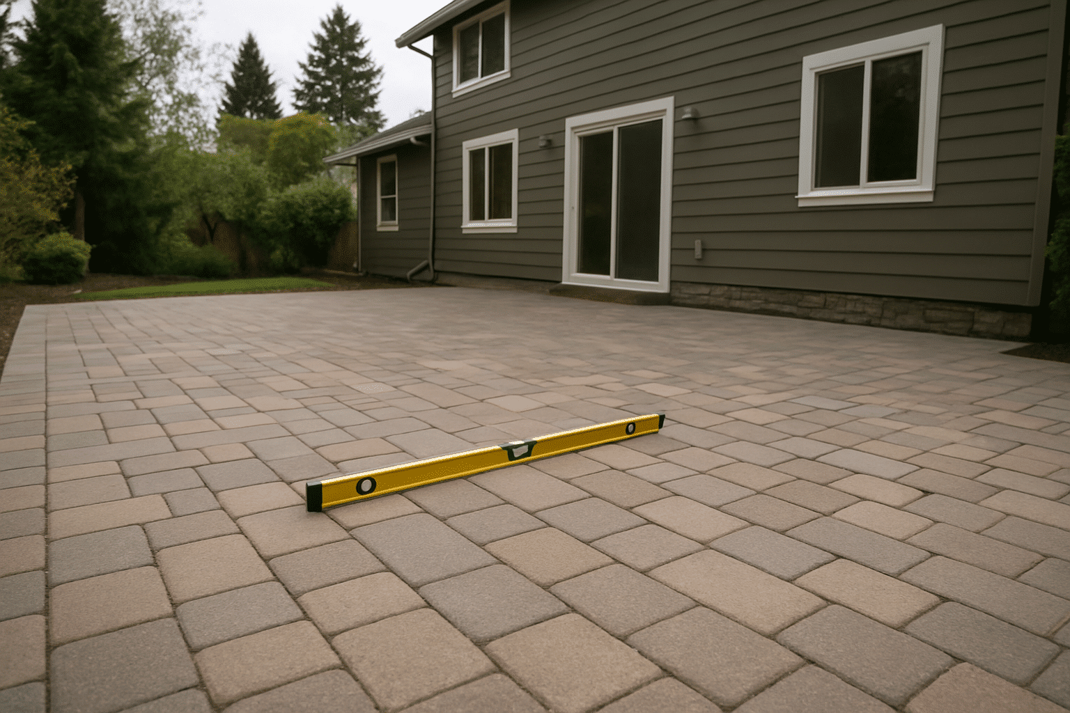 Represents the end of the construction process  -  a finished, inspected surface  -  complementing the 'permit check to 