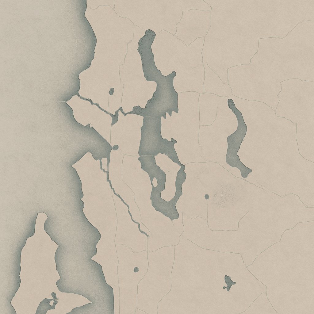 Provides a label-free geographic schematic of the service area footprint spanning Seattle, the Eastside, and surrounding