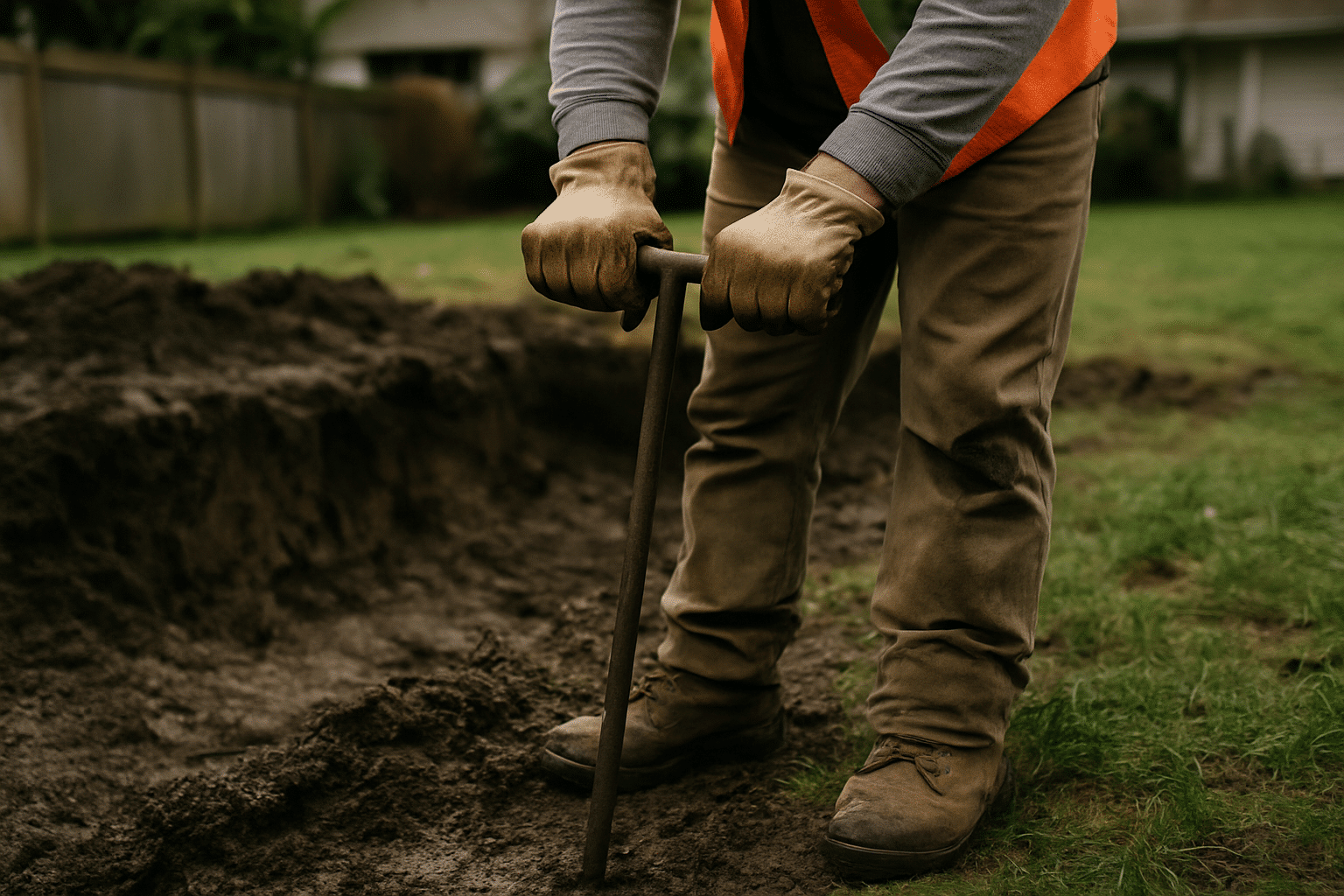 Illustrates the soil and site assessment phase concretely, with regionally accurate heavy clay soil typical of Seattle-a