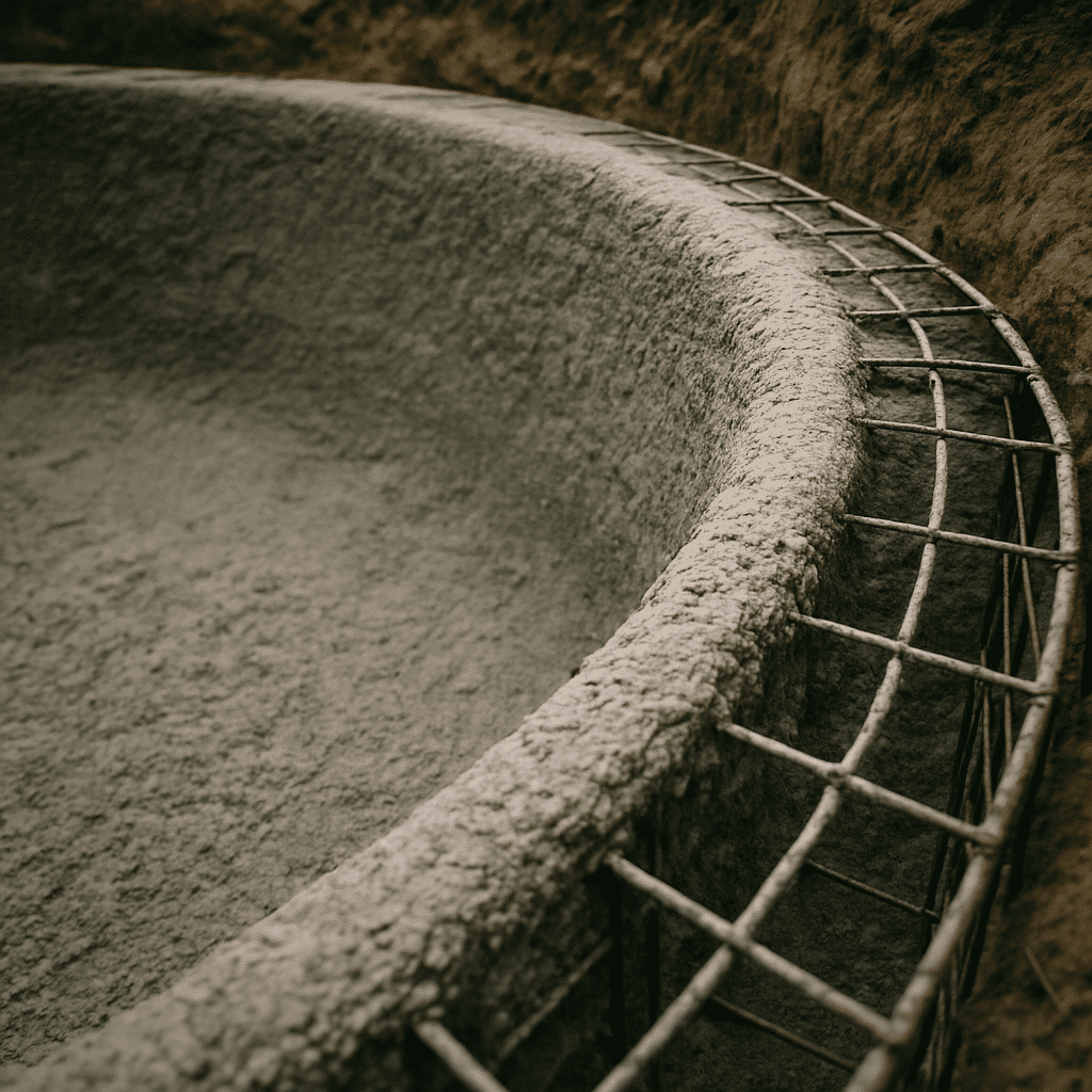 Directly illustrates pool shell material  -  gunite/concrete  -  the dominant choice for Pacific Northwest conditions, s