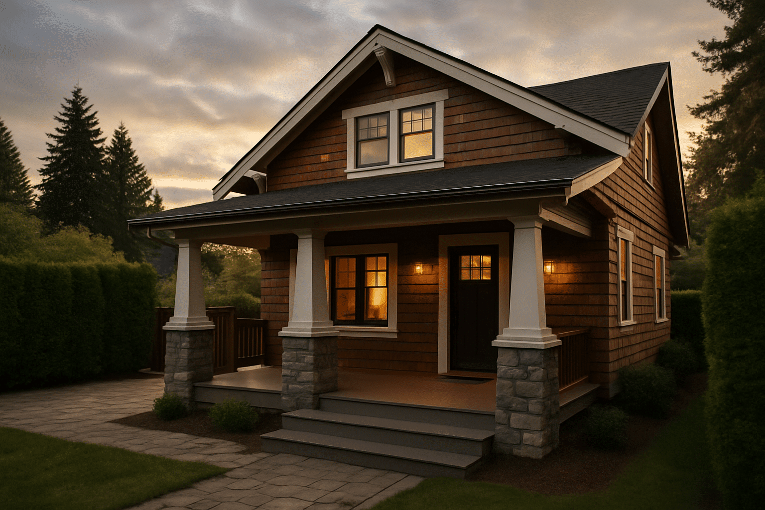The hero section explicitly calls out a front porch and backyard patio built in one mobilization, so the image needs to 