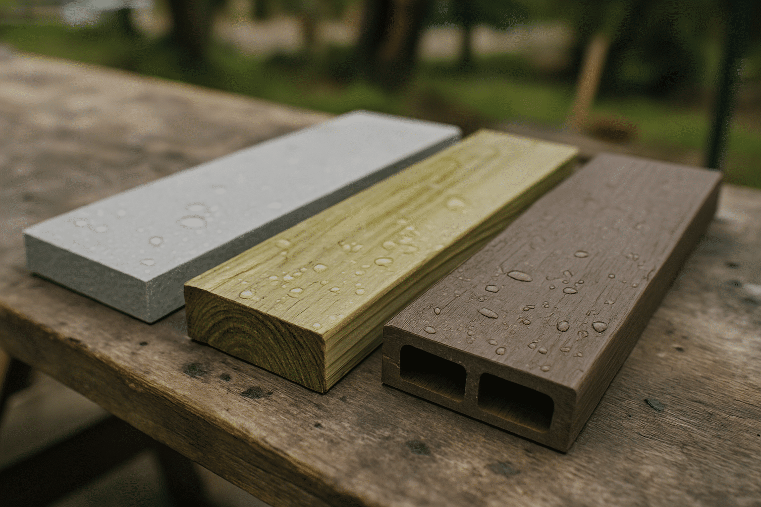 Visualises the 'three material conditions' framing by showing distinct moisture-resilient material types side by side in