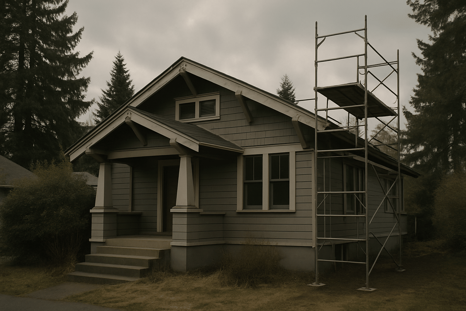 Establishes the permit process visually by showing a real residential project with a posted permit, grounding the guide'