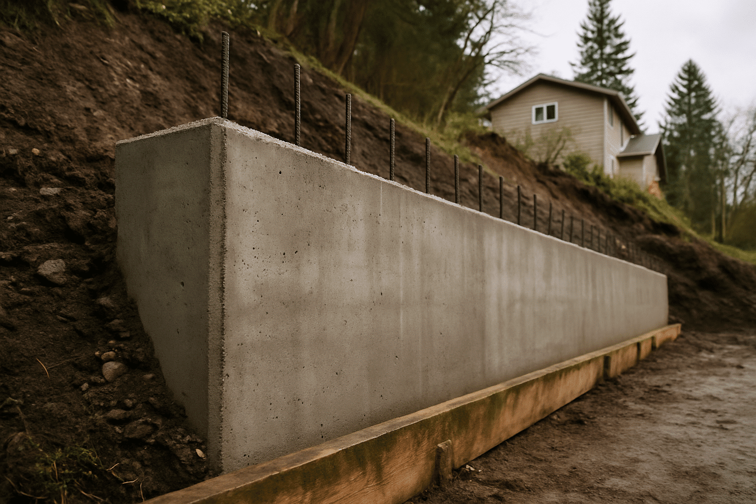 Directly references retaining wall requirements and geotechnical work, grounding the regulatory content in a tangible, r