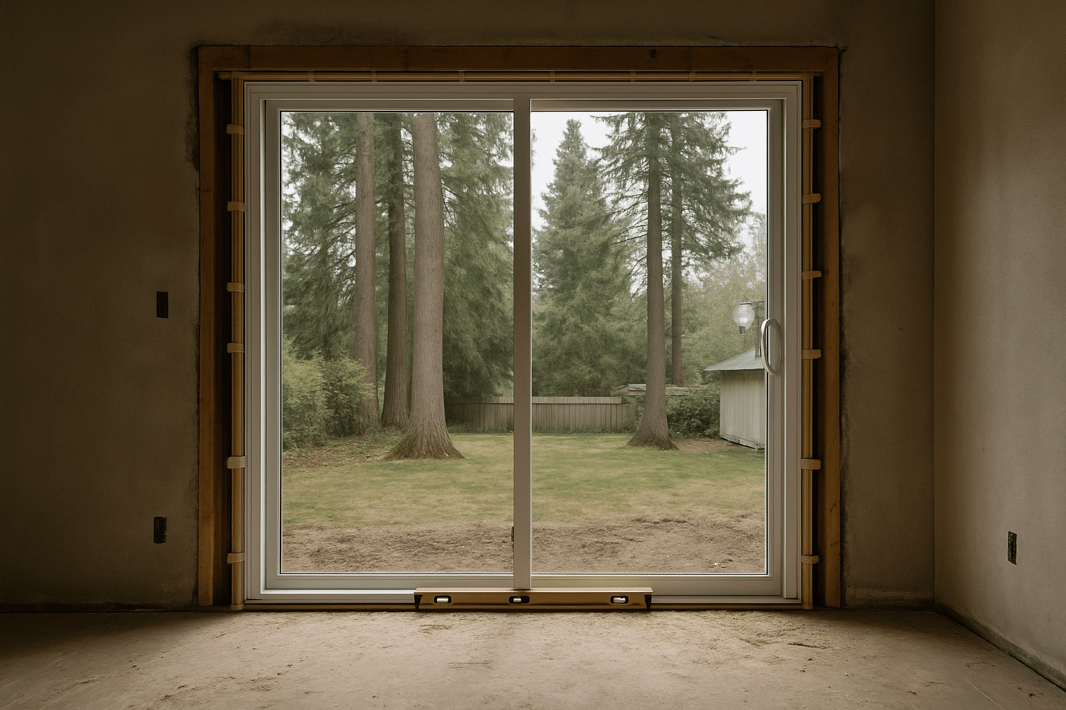 Captures the mid-installation moment that illustrates execution  -  framing, leveling, and fitting  -  matching the proc